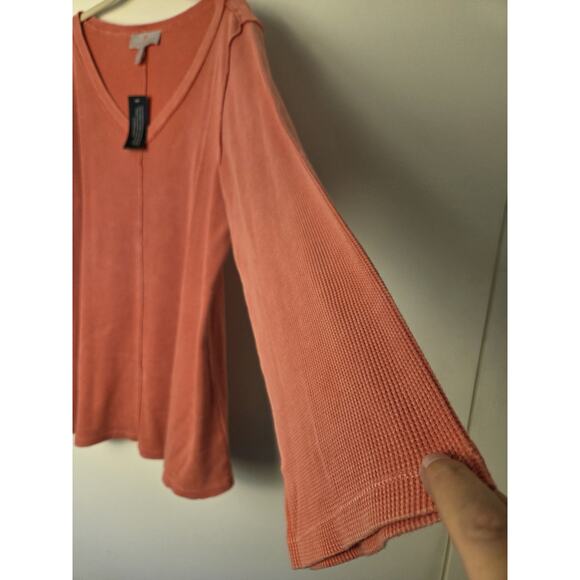 Laurie Felt Womens XL Thermal Waffle Knit Long Sleeve Muted Orange Tunic - Picture 1 of 9